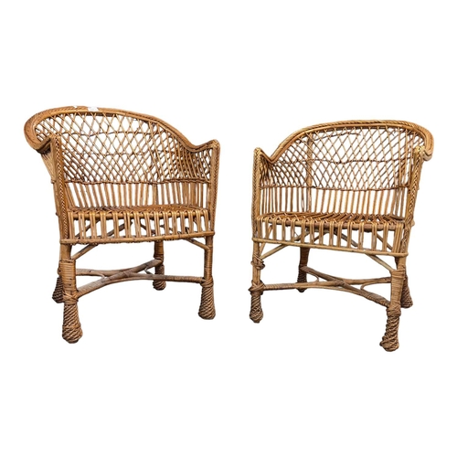 617 - Italian Modern Design 0 Two vintage 20th century rattan / wicker cane hoop back conservatory oranger... 