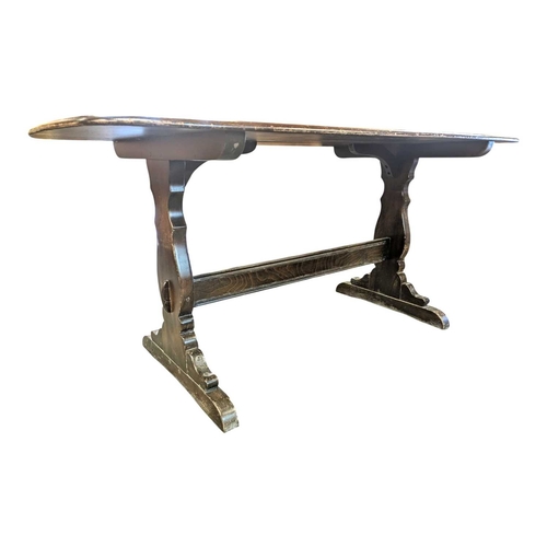 618 - Ercol Furniture, High Wycombe - A vintage 20th century golden dawn elm dining table. Large plank rec... 