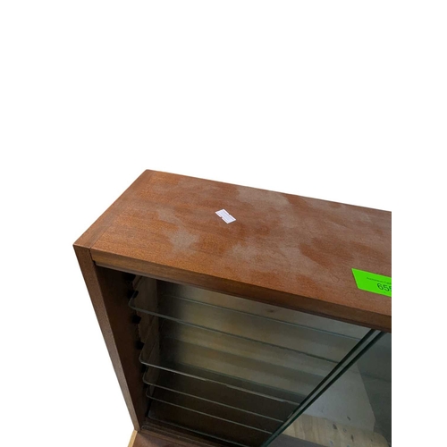 637 - British Modern Design - A vintage 20th century teak stacking display cabinet bookcase. Rectangular f... 