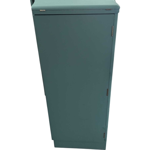 639 - A vintage Art Deco style painted cocktail / drinks portable bar. In a matt green finish, with a fold... 