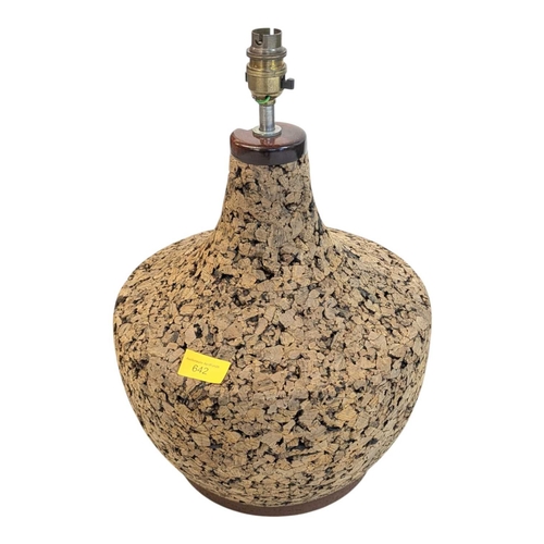 642 - A vintage mid 20th century Scandinavian circa 1970s cork table lamp. Having teak top and base with c... 