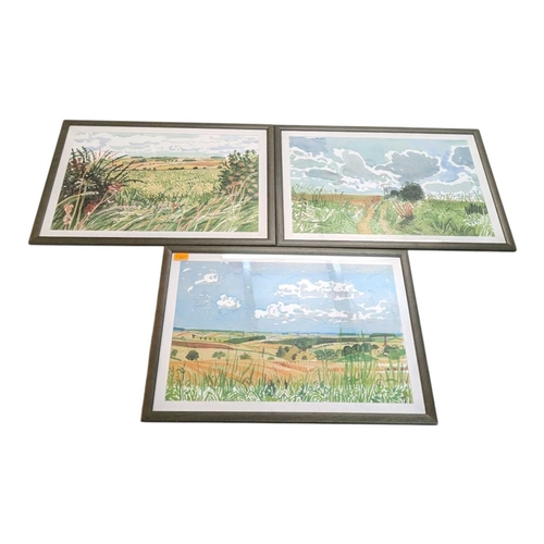 654 - After David Hockney - Three contemporary David Hockney prints to include the 'A Gap in the Hedgerow'... 
