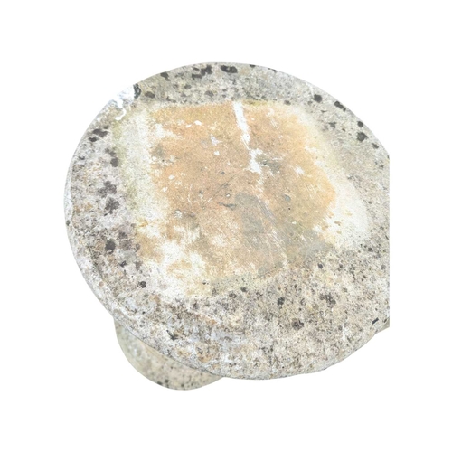 984 - A pair of early 20th century outdoor garden stone Corinthian plant stand plinths. Cicrucar form with... 