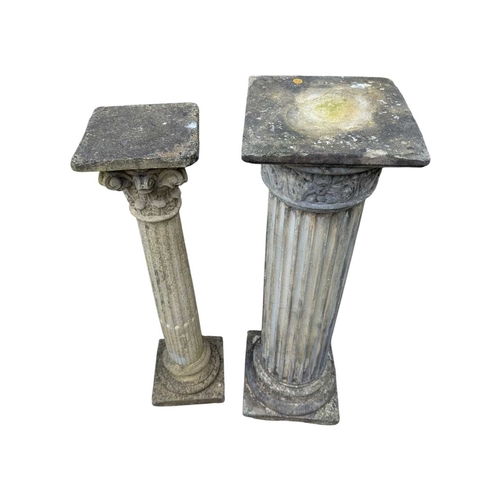 985 - Two vintage 20th century composite stone Corinthian column garden pedestal plant stand. Varying size... 