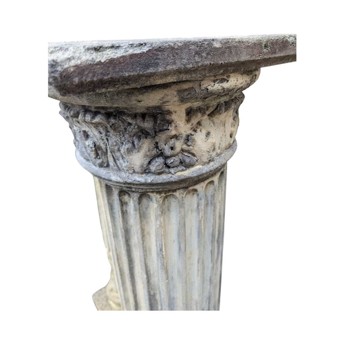 985 - Two vintage 20th century composite stone Corinthian column garden pedestal plant stand. Varying size... 