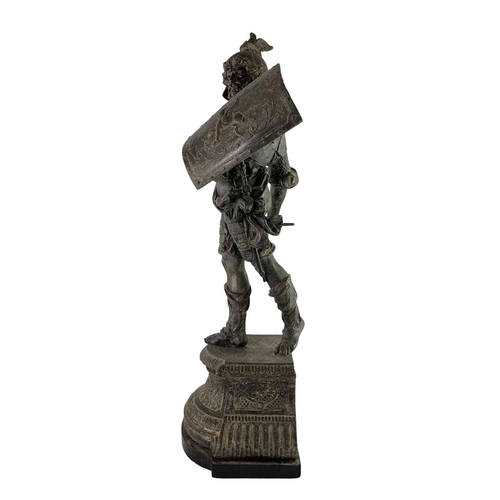 134 - A 19th century Grand Tour spelter figurine of a Spanish conquistador. Raised on an ebonised wooden s... 