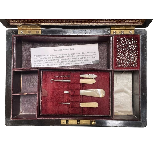 160 - Thomas Woolfield of Liverpool - a 19th century William IV rosewood vanity/dressing travel case. The ... 
