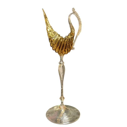 161 - A 19th century Italian Venetian hand-blown glass chalice glass. The gold glass depicts a decorative ... 
