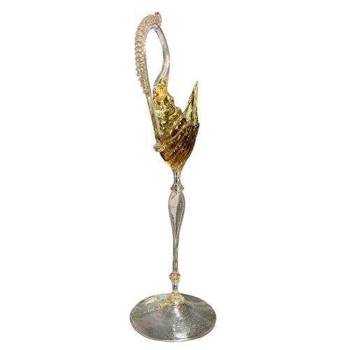 161 - A 19th century Italian Venetian hand-blown glass chalice glass. The gold glass depicts a decorative ... 