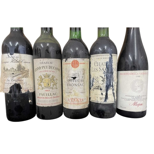 180 - Five assorted bottles of Italian and French red wine. To include an Allegrini Recioto della Valpolic... 