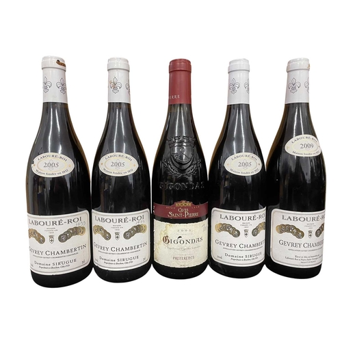 182 - An assortment of five French vintage red wine bottles from the regions of Gevrey-Chambertin and Gigo... 