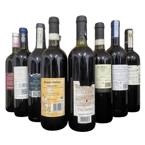 185 - An assortment of eight Italian red wine bottles. The lot to include a 2015 Grati Chianti Poggio Gali... 