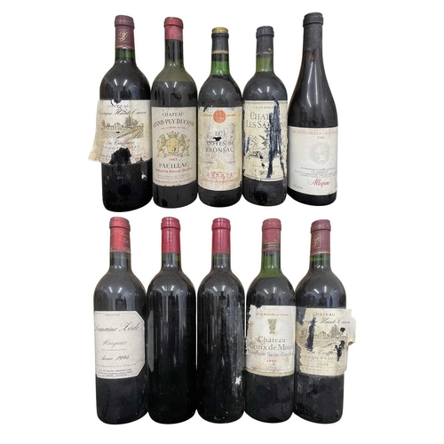 188 - A collection of ten vintage 1980s and 1990s French red wine bottles. The lot to include a Grand Vin ... 