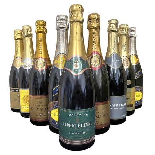 198 - An assortment of nine vintage French Champagne bottles. The lot to include two vintage 2003 Champagn... 