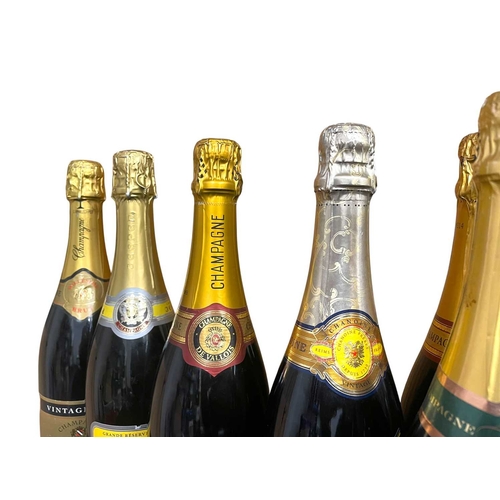 198 - An assortment of nine vintage French Champagne bottles. The lot to include two vintage 2003 Champagn... 