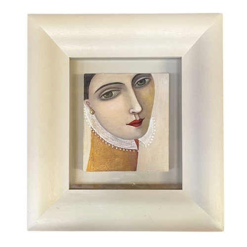 542 - Irene Jones (British, b. 1938) - Claudalie - an acrylic on panel Elizabethan-inspired portrait paint... 