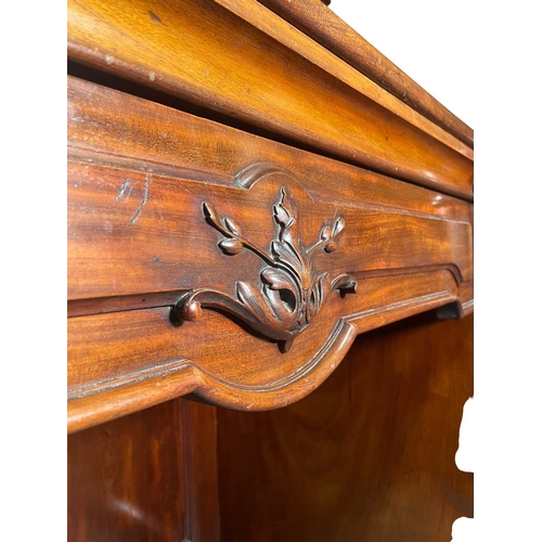 543 - A large 19th century mahogany twin pedestal mirror back sideboard. The sideboard raised on twin pede... 