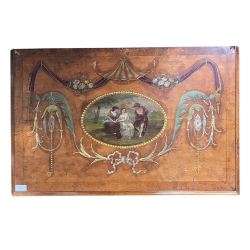 620 - An English late 19th/early 20th century hand painted satinwood pedestal writing desk of small propor... 