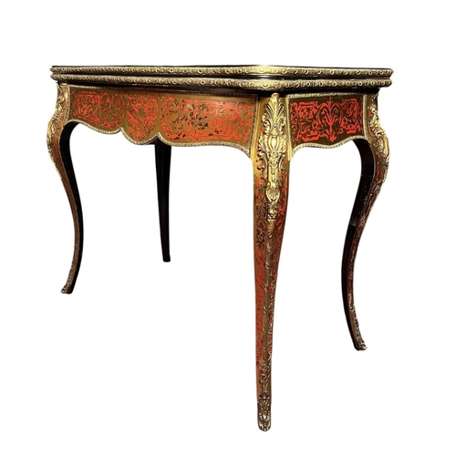 626 - A French 19th century boulle work serpentine fold out card/games table. The table having an intricat... 