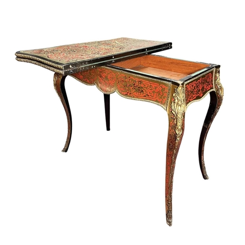 626 - A French 19th century boulle work serpentine fold out card/games table. The table having an intricat... 