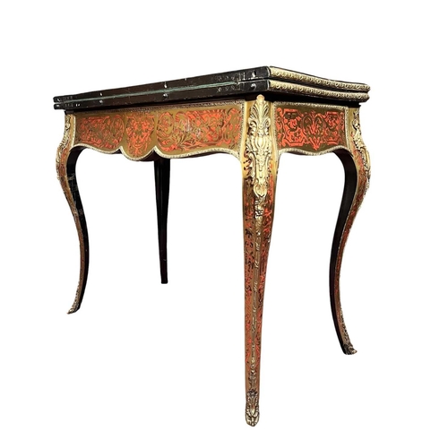 626 - A French 19th century boulle work serpentine fold out card/games table. The table having an intricat... 