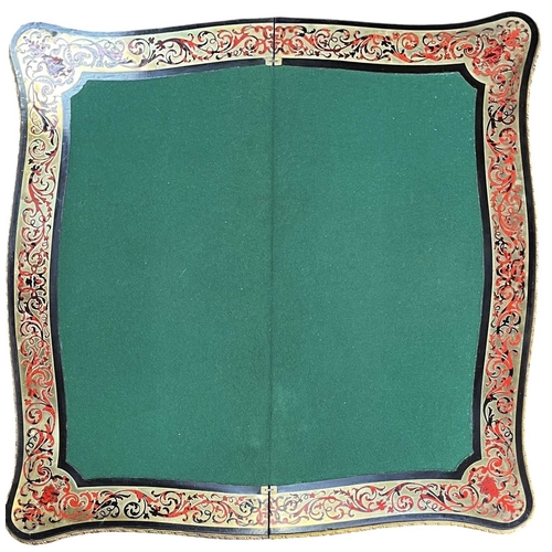 626 - A French 19th century boulle work serpentine fold out card/games table. The table having an intricat... 