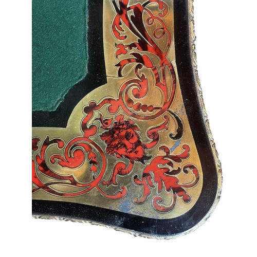 626 - A French 19th century boulle work serpentine fold out card/games table. The table having an intricat... 