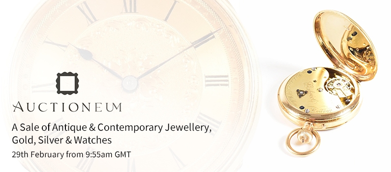 Web Banner for Auctioneum Sale of Antique and Contemporary Jewellery Gold & Watches