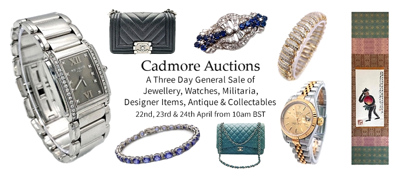 Web banner for Cadmore Auctions Jewellery Watches Militaria Antiques Collectables Sale