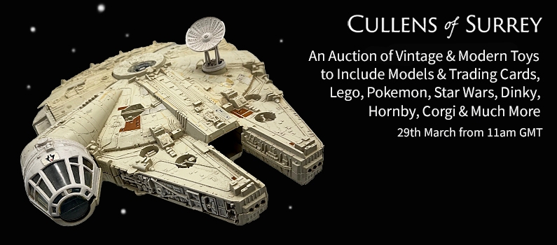 Web Banner for Cullens of Surrey Vintage & Modern Toys Sale to Include Lego, Pokemon, Star Wars, Dinky, Hornby and Corgi