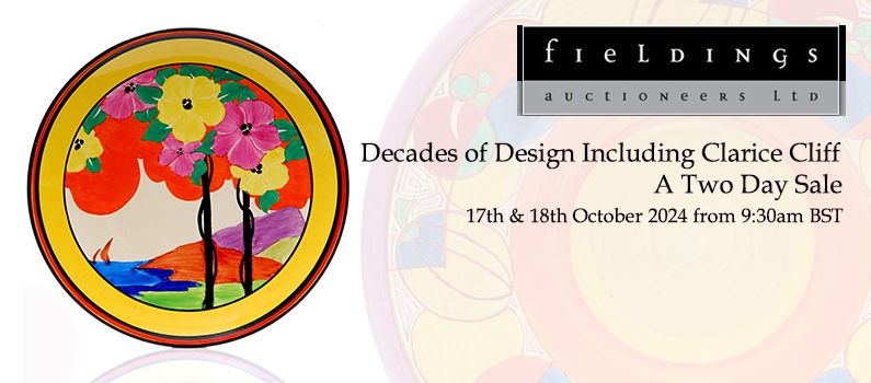 Web banner for Fieldings Auctioneers Decades of Design Auction