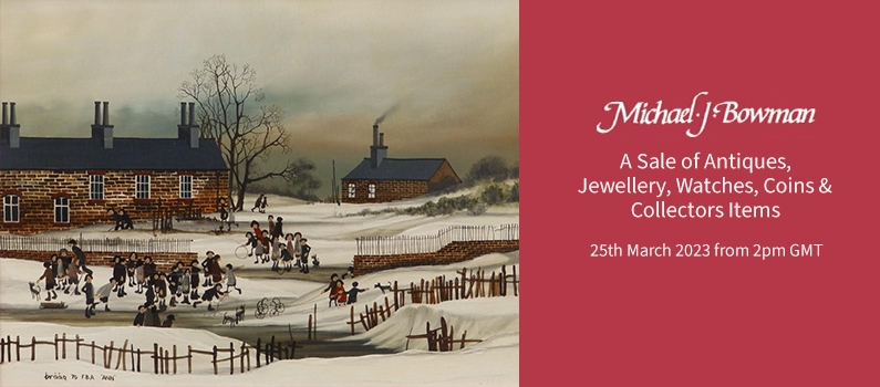 Web Banner for Michael J Bowman Jewellery Antiques Watches and Collectors Items Auction.