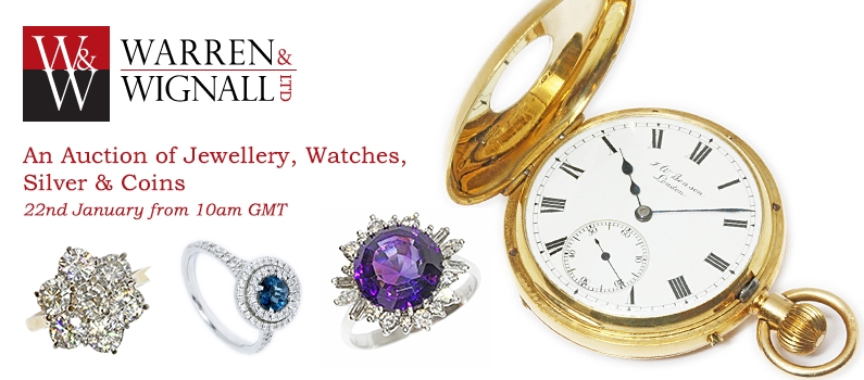 Web banner for Warren & Wignall Auction of Jewellery, Watches, Silver and Coins