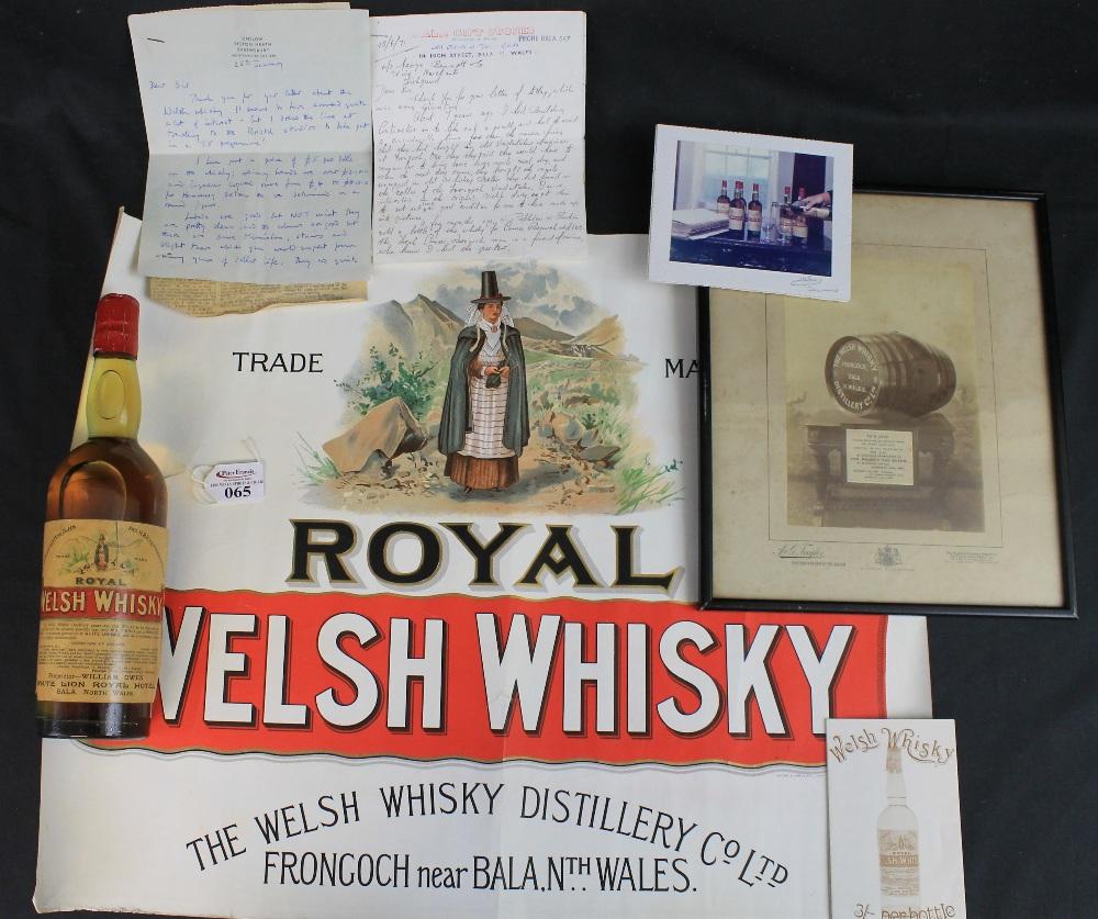 Royal Welsh Whisky bottle with historic documents and press cuttings