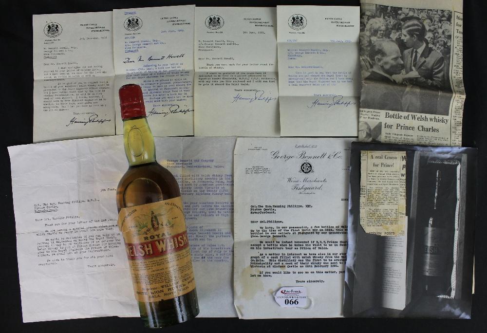 Royal Welsh Whisky bottle with original distillery advertising and letters